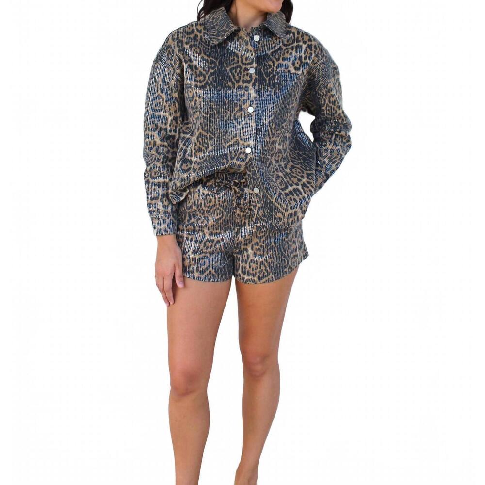 NEW AIBLEE high rise sequin shorts in leopard